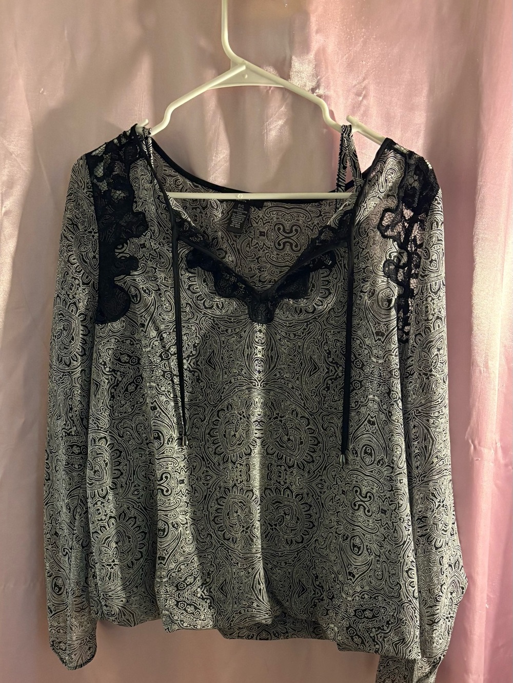Alfani Black & White Paisley Lace-Trim Top